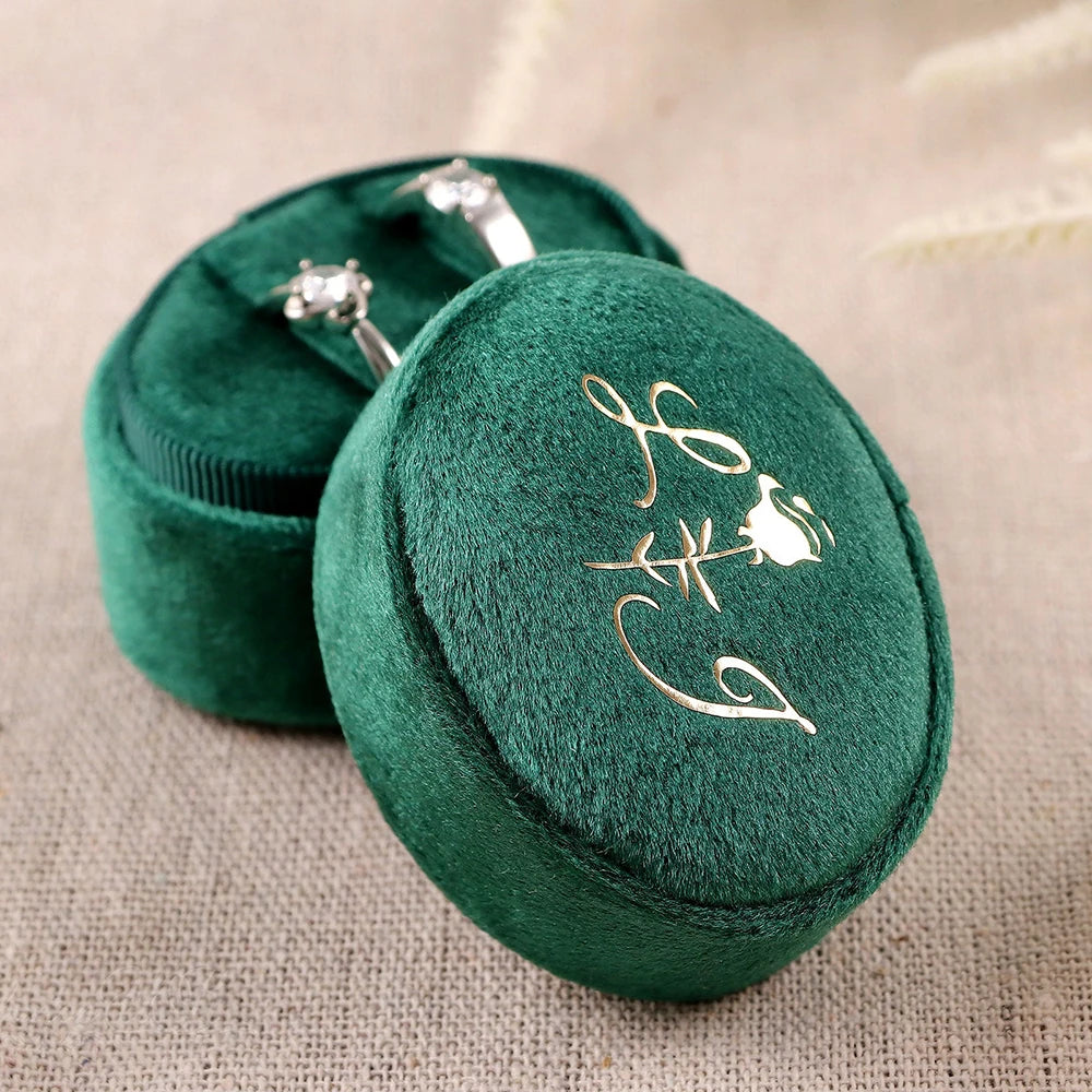 Personalized Oval Velvet Ring Box Double Slot Wedding Engagement Ring Holder Box Modern Elegant Wedding Decoration