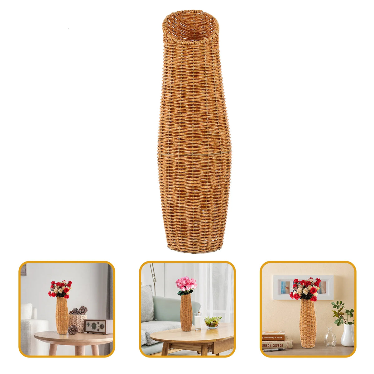 Rattan Woven Flower Vase Rustic Flower Arrangement Containers Large Floor Vase Decorative Imitation Wicker Floor Vase Tall