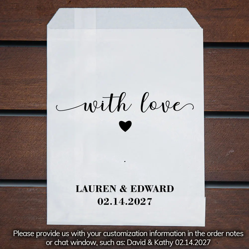 50 PCS Personalized Wedding Favor Bags Party Cookie Donut Candy Lottery Ticket Paper Reception Favor Bag For Guest And Friends