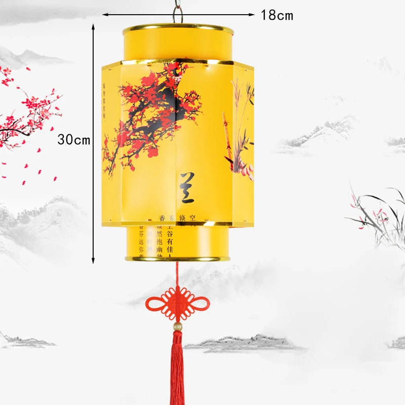 Chinese Red Lantern Chandelier Manual Material Outdoor Waterproof Sunscreen Printed Antique Sheepskin Festival Decor Lantern