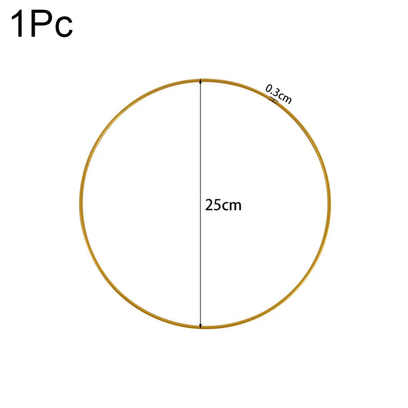 20-35cm Wedding Flower Garland Metal Gold Wreath Ring Wooden Base Wedding Birthday Party Table Decor DIY Wreath Catcher Crafts