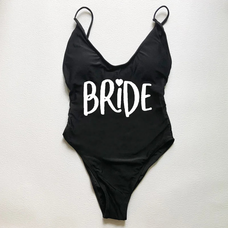 Sexy Padded Swimwear Women Team Bride Love Print One Piece Swimsuit Summer Bathing Suit Bachelor Party Beachwear backless bikini