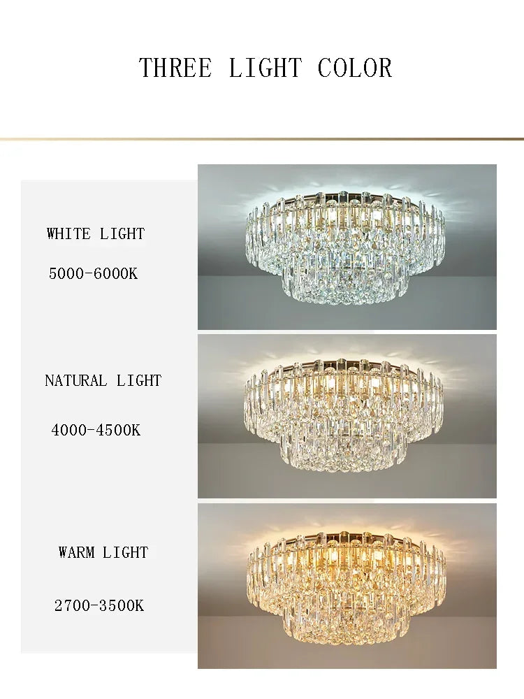 Modern Luxury Ceiling Lamp Smoke Clear Crystal Led Round Lighting for Living Room Bedroom Dining Room Gold Ceiling Chandelier
