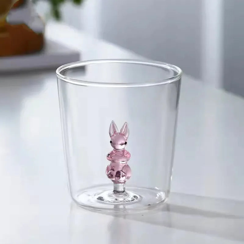 Glass Cup 3D Cartoon Animal Shape Glasses Home Cute Water Coffee Glass Single Layer Cup with Guests Juice Cold Drink Cup