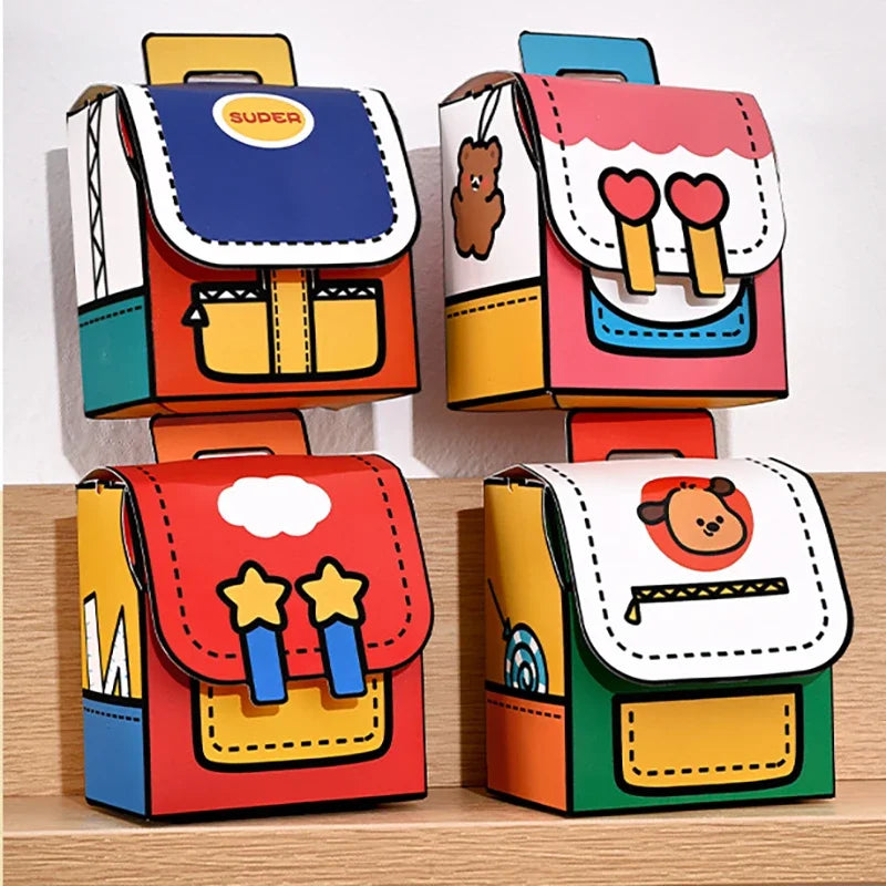 10Pcs Cute Portable School Bag Candy Cookie Box Gift Snacks Packing Boxes for Kids Birthday Back To School Party Decoration
