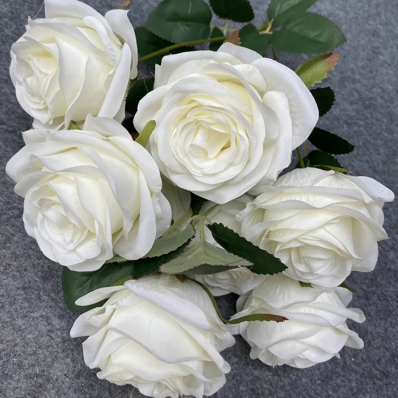 9 Heads 1 Bunch Camellia Rose Artificial Flower Holding Bouquets Party Wedding Scene Display Room Home Decor Fake Floral Gifts