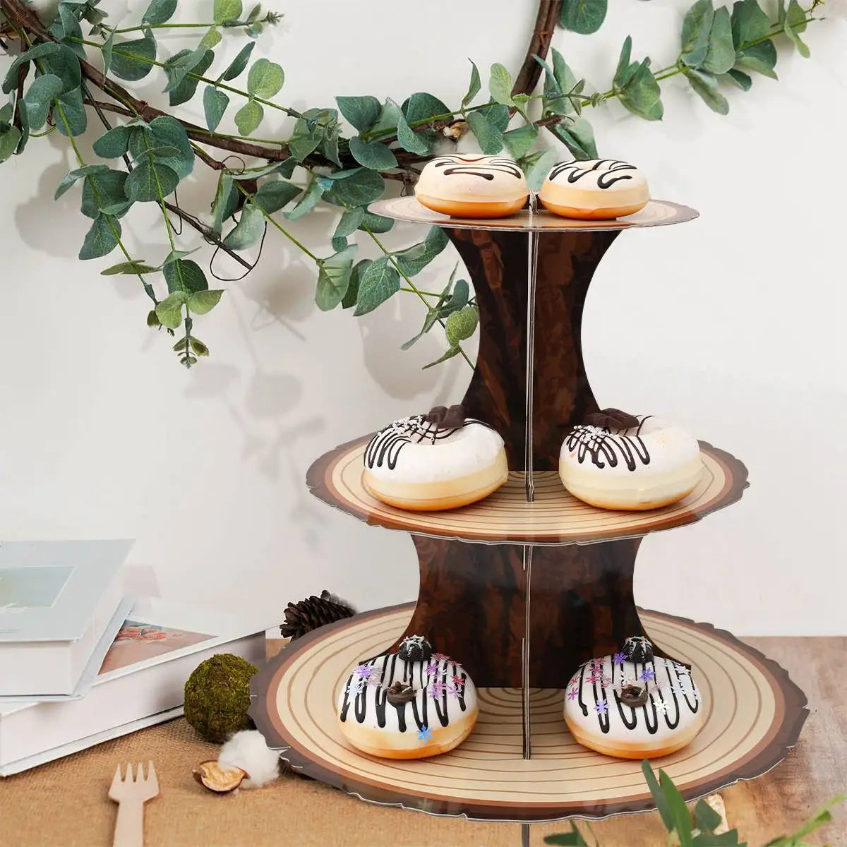 1set Cake Rack  Stand  for Birthday Country Wedding Party Decor Forest Style Table Decoration Round Cupcake Holder Cupcake Stand