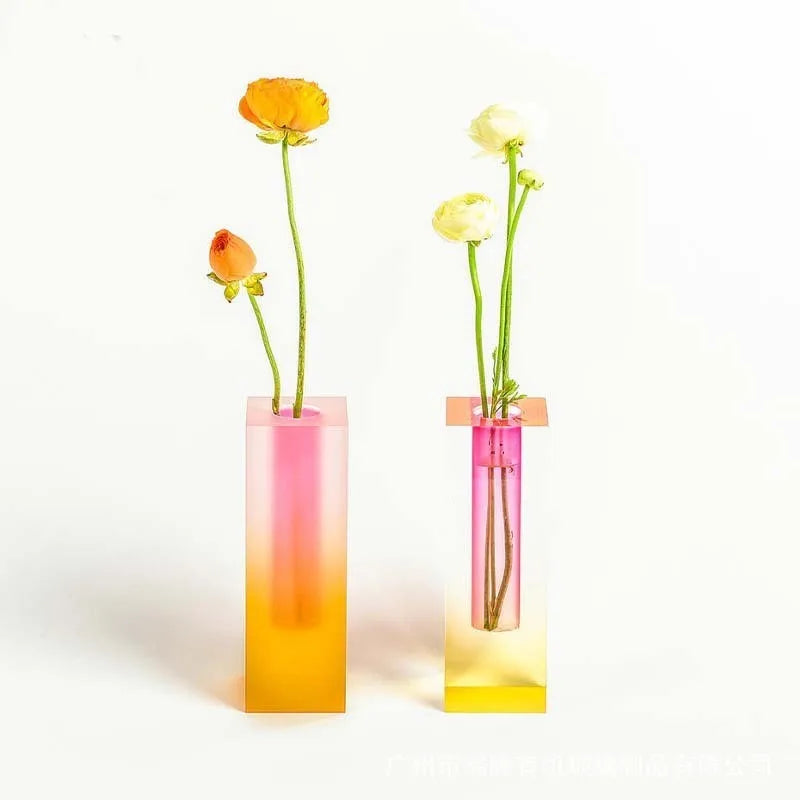 Modern Rainbow Pillar Bud Vase Tabletop Glass Vases Luxury Decorative Acrylic Crystal Nordic Room Decoration Home