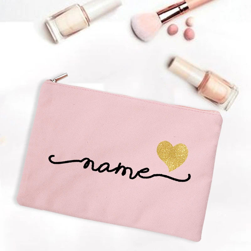 Personalized Canvas Monogram Cosmetic Zipper Pouch Makeup Bag Bridesmaid Maid of Honor Holiday Wedding Bachelorette Party Gifts