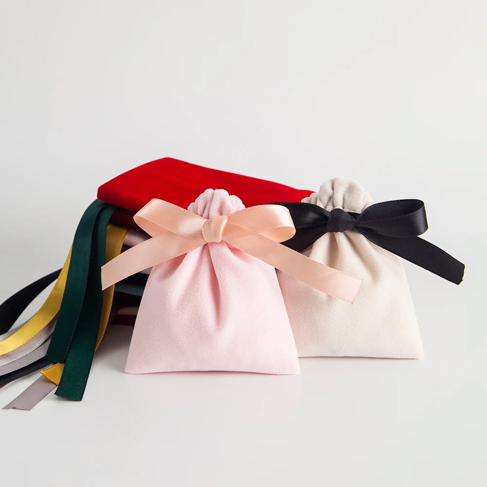10pcs Bulk 10x12cm Jewelry Packing Ribbon Velvet Bags Gift Display Packing Storage Wedding Travel Candy Drawstring Dust Pouches