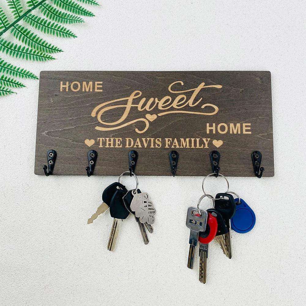 Personalized Key Holder for Wall Wood Custom Key Hook Key Hanger Housewarming Gift Wall Home House Warming Presents Decortion