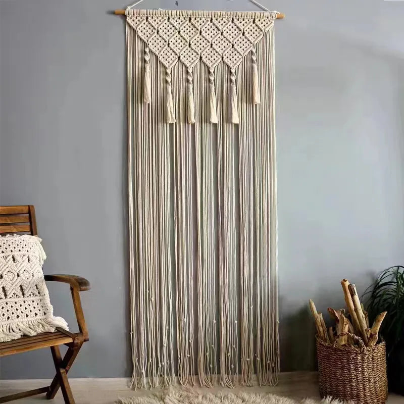 Hand-woven Macrame Cotton Door Curtain Tapestry Wall Hanging Art Tapestry Boho Decoration Bohemia Wedding Backdrop Tapestry Gift