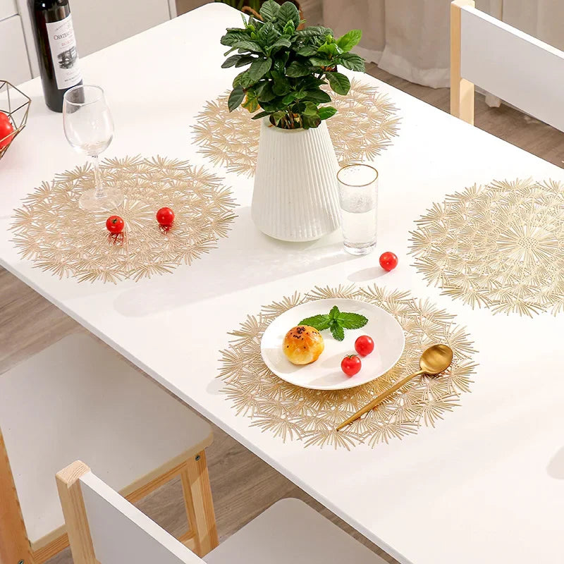 6/4Pcs Leaf shape Placemats PVC Hollow Irregular Line Placemat Dining Table Decoration Pad Dinner Cutout Hangable Gold Tablemat
