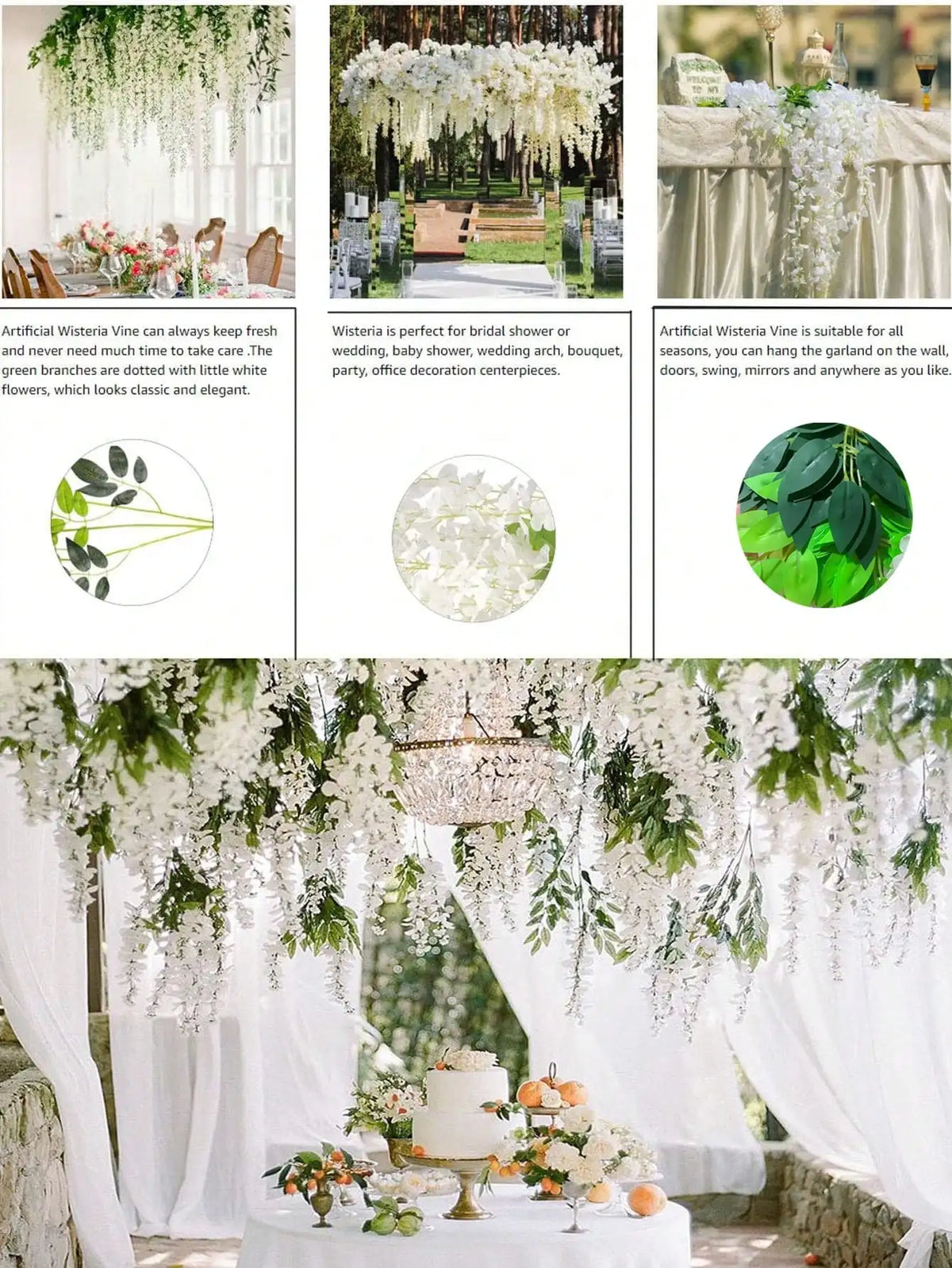 10pcs Artificial Wisteria Hanging Flower Garland, Silk Flower Vine For Wedding, Party, Home, Garden, Wall Decor