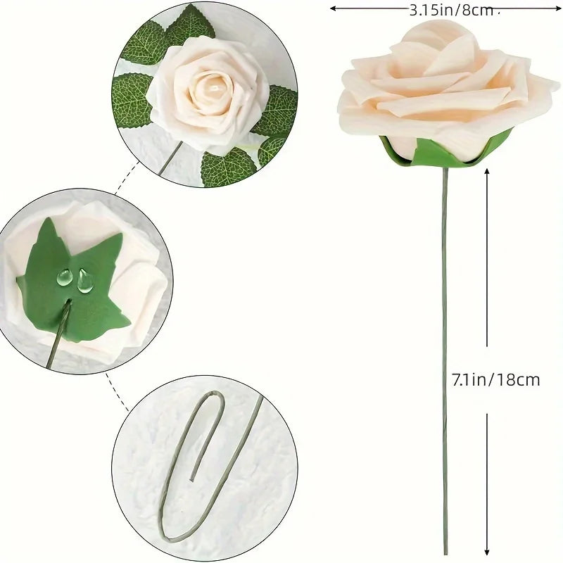 Artificial Flowers 25pcs Real Looking Elf Green Foam Fake Roses with Stems for DIY Wedding Bouquets Bridal Shower Centerpieces S