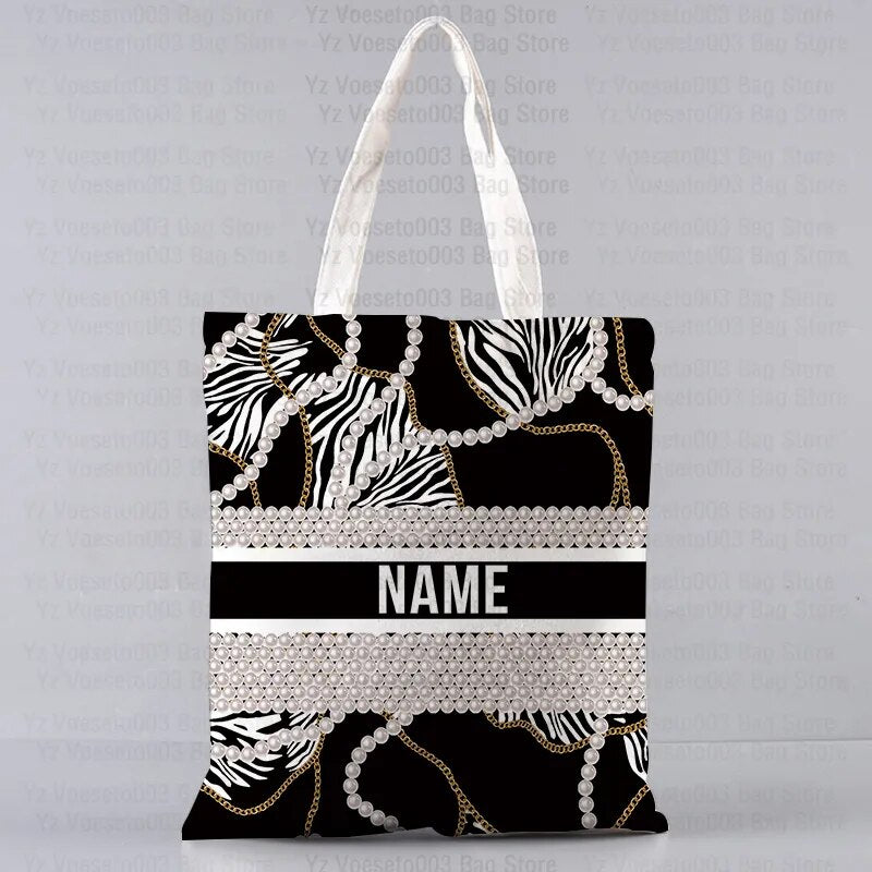 Personalized Custom Name Motto Text Bag Women's Canvas Tote Shopping Beach Travel Bags Square Big Large Book Bags Handbags