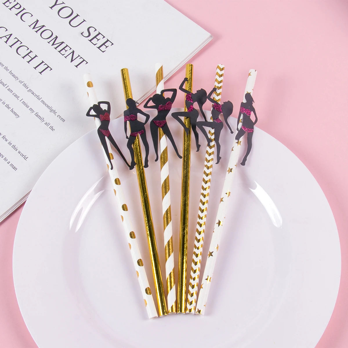 6/12pcs Bachelorette Party Paper Straws Dancing Men woman Straw Wedding Bridal Shower Decor Hen Night Adult Party Drinking favor