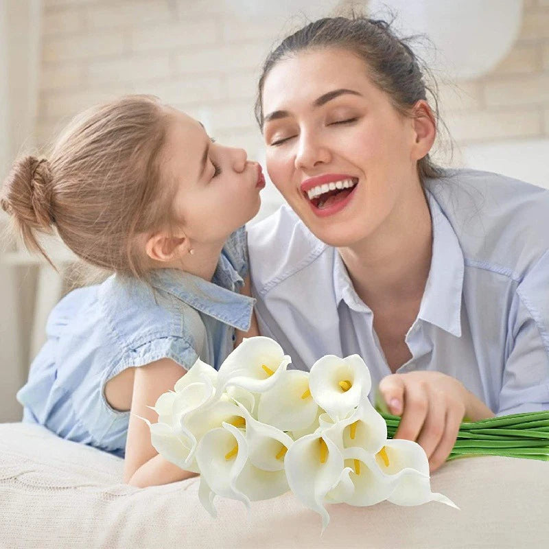 2/5Pieces Real Touch Calla Lily Artificial Flowers White Wedding Bouquet Bridal Shower Party Home Flower Decoration Fake Flowers