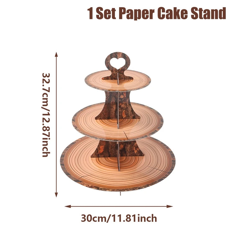 1set Cake Rack  Stand  for Birthday Country Wedding Party Decor Forest Style Table Decoration Round Cupcake Holder Cupcake Stand