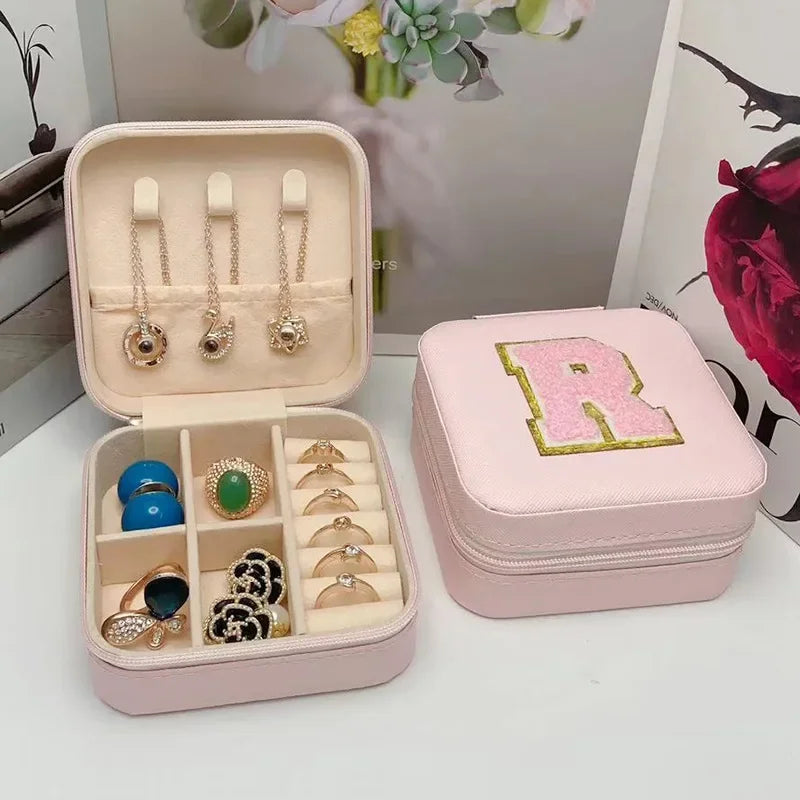 Mini Jewelry Storage Box Bridesmaid Gift Ideas Travel Jewelry Case Initial Letter with Name Birthday Party Box Mother's Day Gift