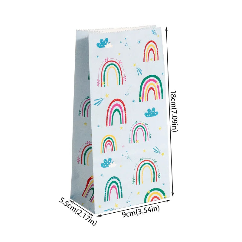 Small Paper Bags Rainbow Printed Candy Cookie Bag Pink Blue Kids Birthday Party Gift Bags Boxes DIY Baking Packaging Supplies