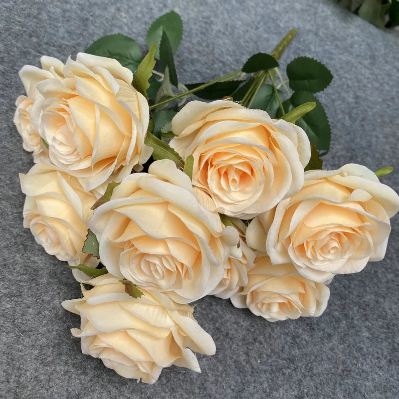 9Head Artificial Pink Rose Bouquet Flower Wedding Bridal Photography Props Home Garden Decoration Simulation Silk Rose Bouquet