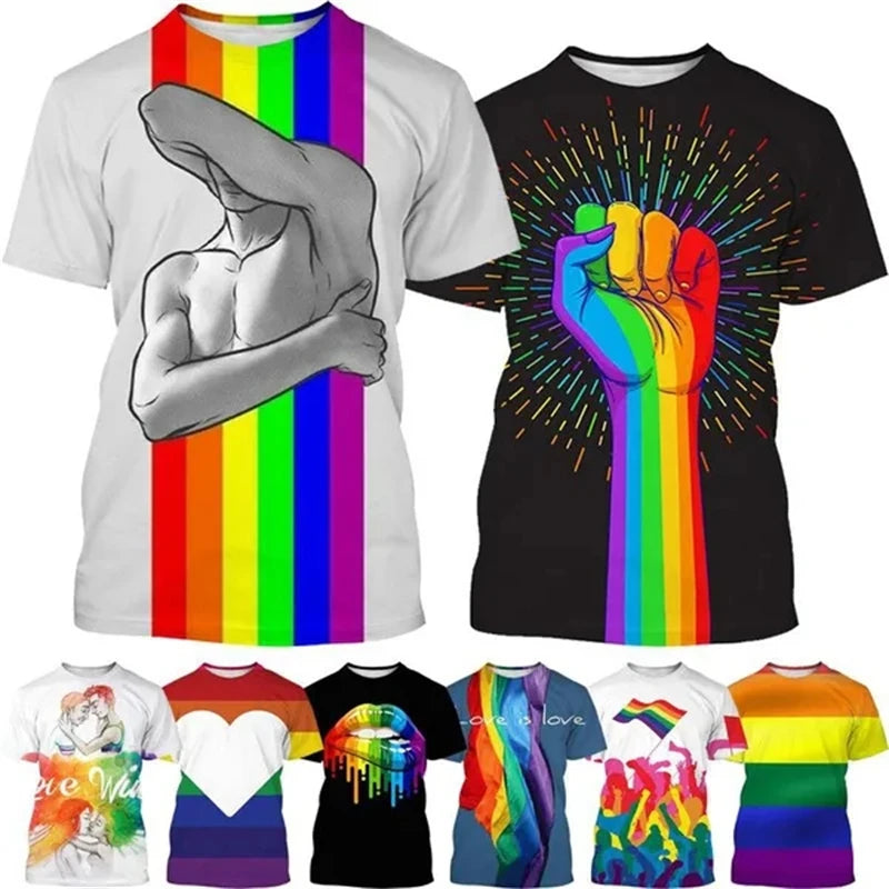 New LGBT Rainbow T Shirt 3D Funny Short Sleeve T Shirt Men And Women LGBTQ Clothing Casual Fashion Print Streetwear Tops Clothes