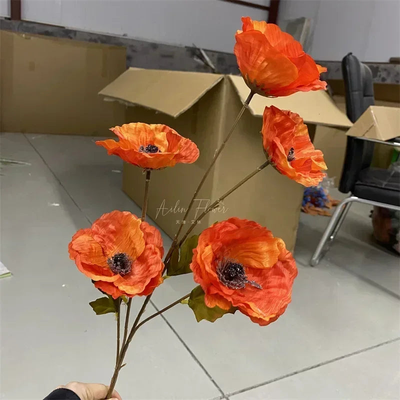 Simulation 5 Poppies High Branch Poppy Bouquet Artificial Artificial Flowers Home Living Room Dining Table Wedding Decoration