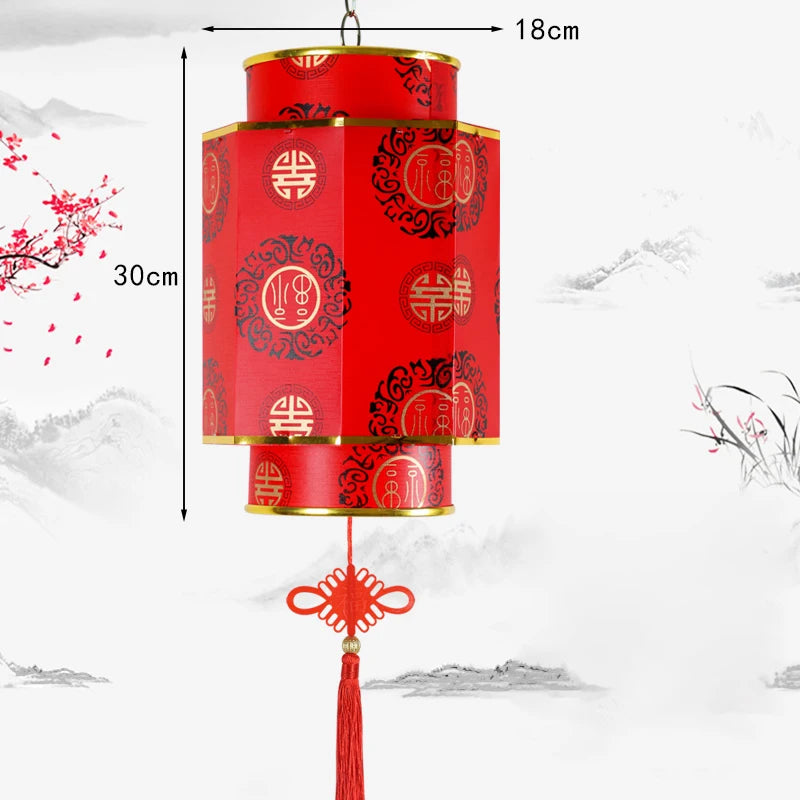 Chinese Red Lantern Chandelier Manual Material Outdoor Waterproof Sunscreen Printed Antique Sheepskin Festival Decor Lantern