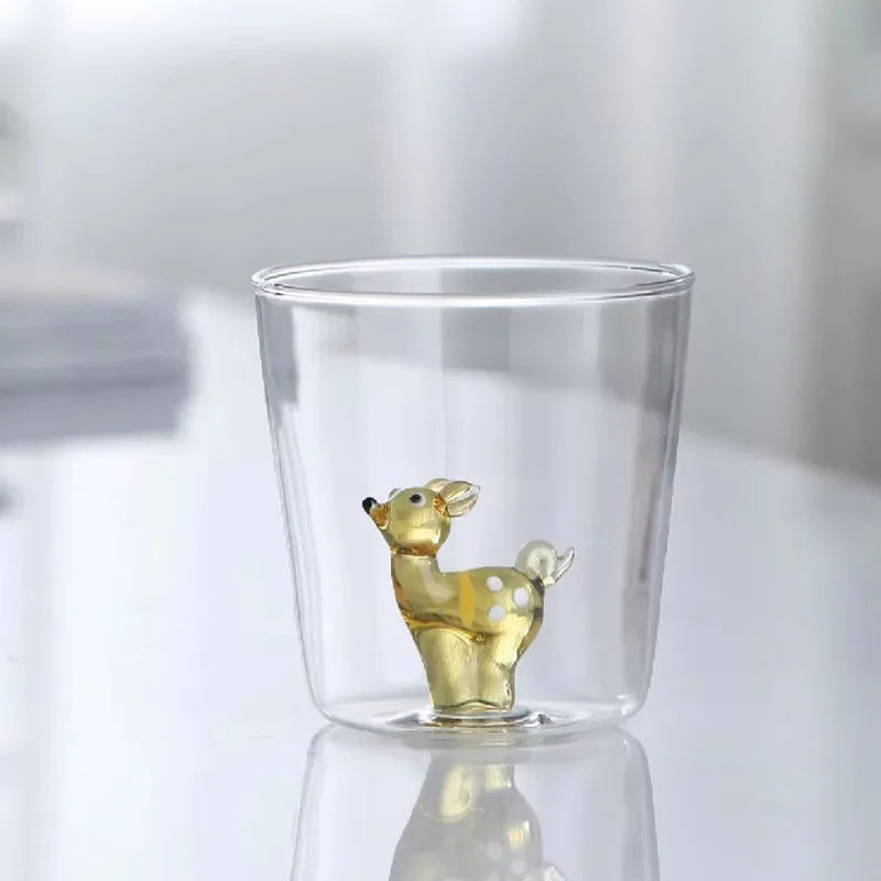 Glass Cup 3D Cartoon Animal Shape Glasses Home Cute Water Coffee Glass Single Layer Cup with Guests Juice Cold Drink Cup