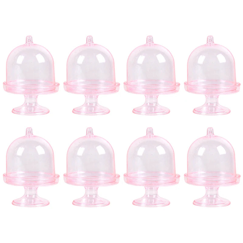 8/4pcs Clear Mini Candy Dessert Holder Cupcake Display Stand Plate with Lid Wedding Birthday Party Decor Supply Baby Shower Box