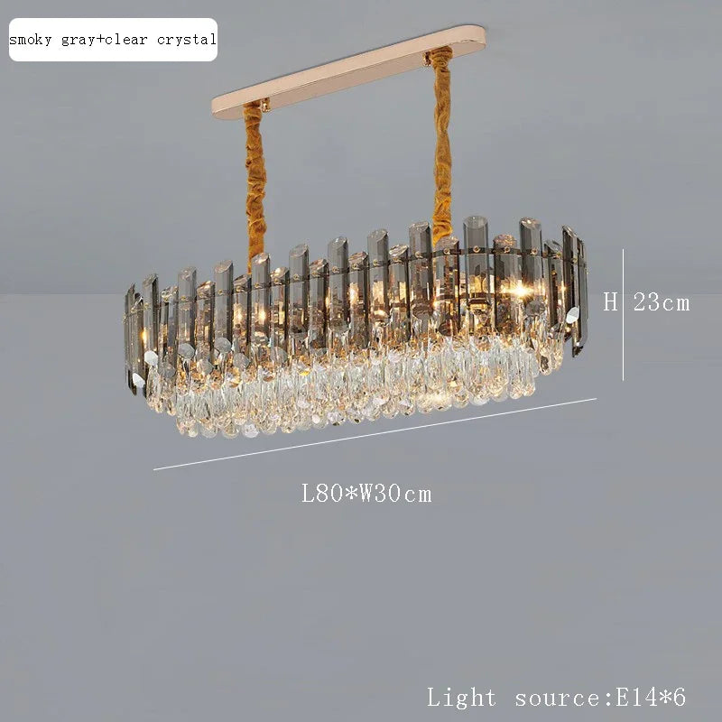 Modern Luxury Ceiling Lamp Smoke Clear Crystal Led Round Lighting for Living Room Bedroom Dining Room Gold Ceiling Chandelier