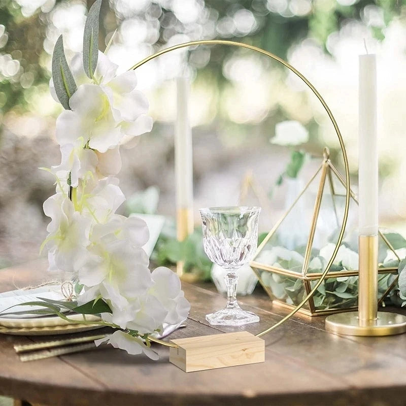 20-35cm Wedding Flower Garland Metal Gold Wreath Ring Wooden Base Wedding Birthday Party Table Decor DIY Wreath Catcher Crafts