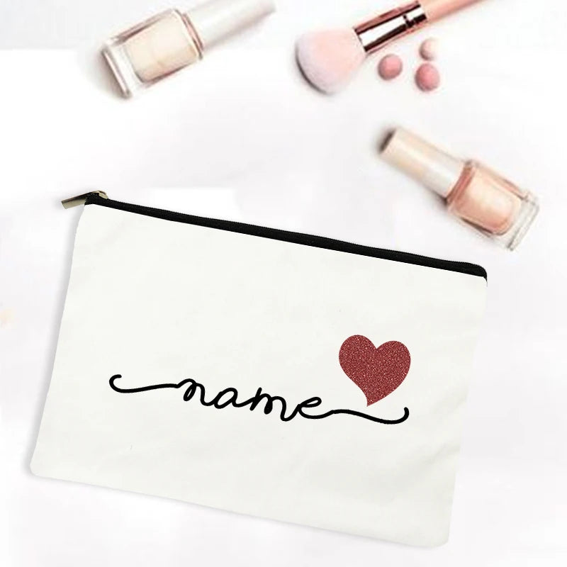 Personalized Canvas Monogram Cosmetic Zipper Pouch Makeup Bag Bridesmaid Maid of Honor Holiday Wedding Bachelorette Party Gifts