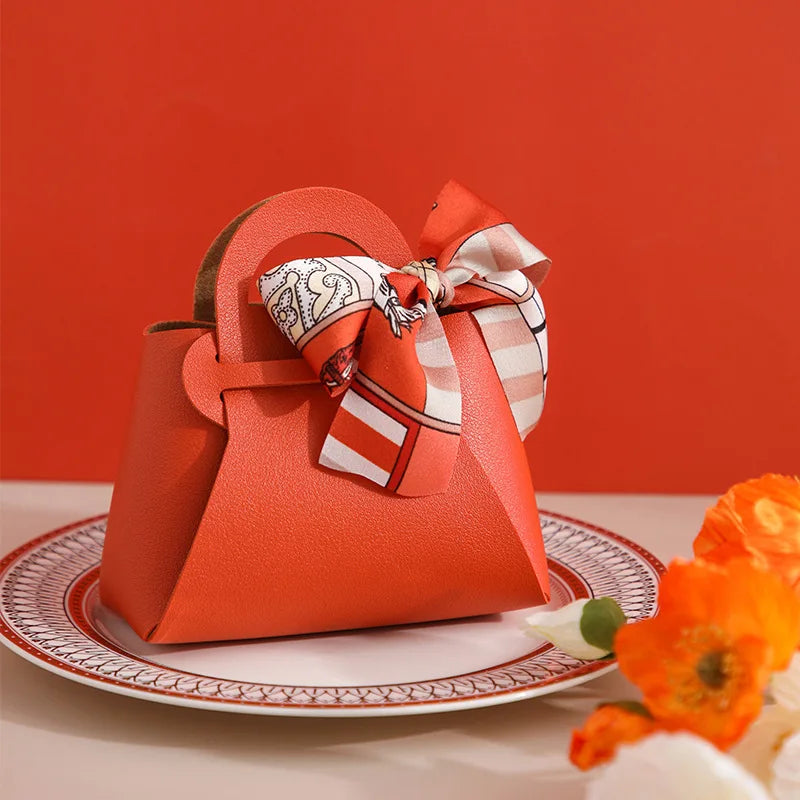 1PCS Leather Gift Bags Bow Ribbon Packaging Bag Wedding Favour Distributions Bags Eid Mubarak Candy Packaging Box Mini Handbag