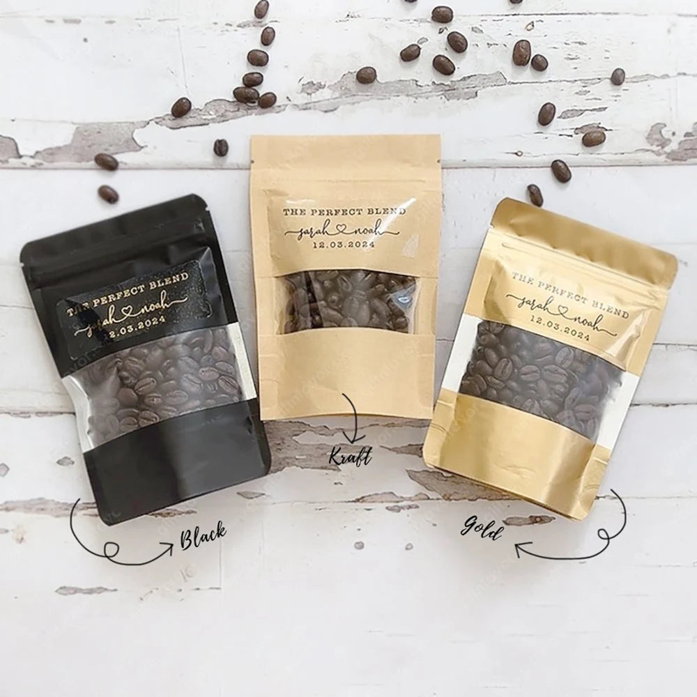 Custom 30pcs DIY Kraft Blend Coffee Bags Wedding Party Personalised Gift Resealable Coffee Chocolate Bean Storage Pouches