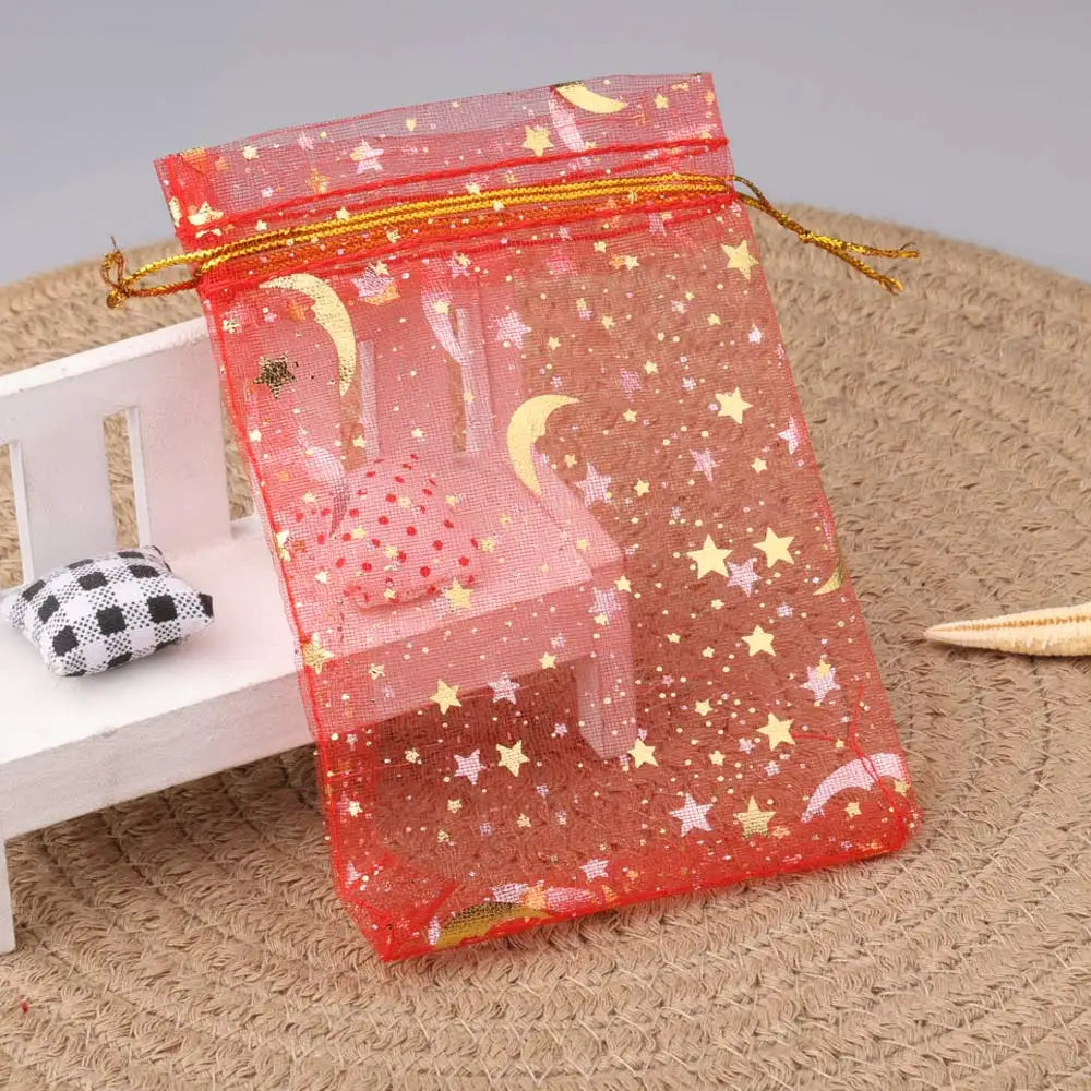 50pcs/lot Moon Star Organza Gift Bag 7x9 9x12 10x15cm Multicolor Gifts Pouches For Wedding Party Candy Bag Jewelry Packing