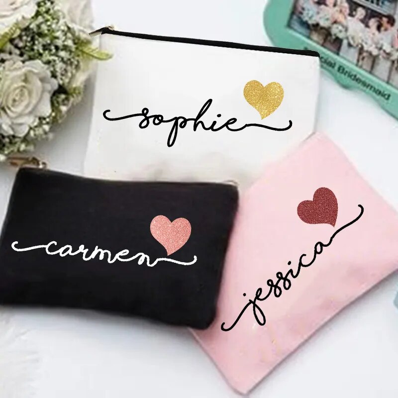 Personalized Canvas Monogram Cosmetic Zipper Pouch Makeup Bag Bridesmaid Maid of Honor Holiday Wedding Bachelorette Party Gifts