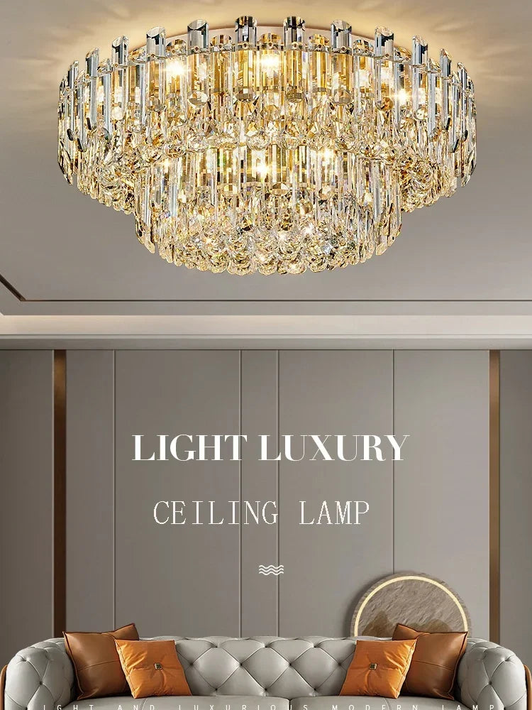 Modern Luxury Ceiling Lamp Smoke Clear Crystal Led Round Lighting for Living Room Bedroom Dining Room Gold Ceiling Chandelier