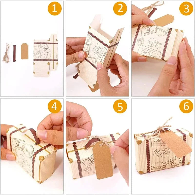 50Pcs Travel Suitcase Candy Box Kraft Paper Gift Boxes Wedding Birthday Party Decoration Supplies Christmas Gift Packaging Boxs