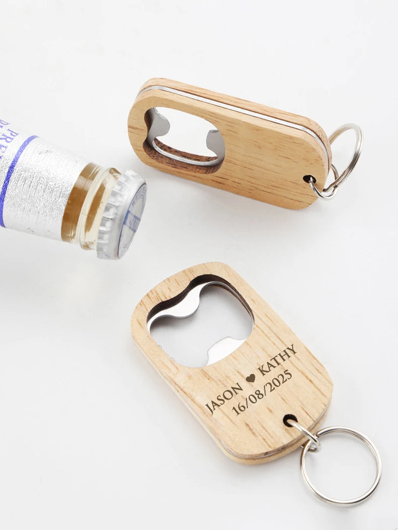 Custom Engraved Wooden Keychain Keyring Bottle Opener Wedding Party Favor Groomsmen Gifts Personalized Wedding Gift for Guest