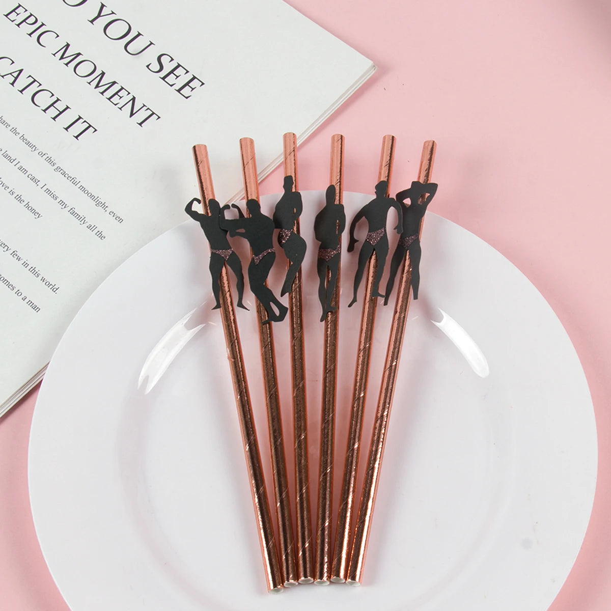 6/12pcs Bachelorette Party Paper Straws Dancing Men woman Straw Wedding Bridal Shower Decor Hen Night Adult Party Drinking favor