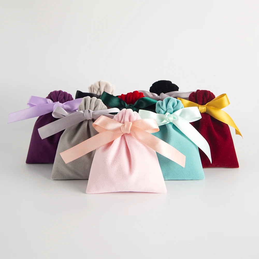 10pcs Bulk 10x12cm Jewelry Packing Ribbon Velvet Bags Gift Display Packing Storage Wedding Travel Candy Drawstring Dust Pouches