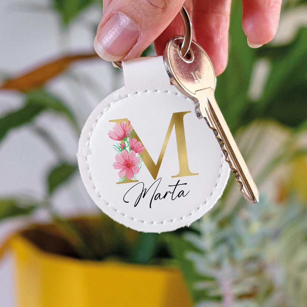 Personalized Keyring Pendant Initial with Name Key Chain Leather Key Ring Mobile Phone Bag Jewelry Accessories Best Gift for Her