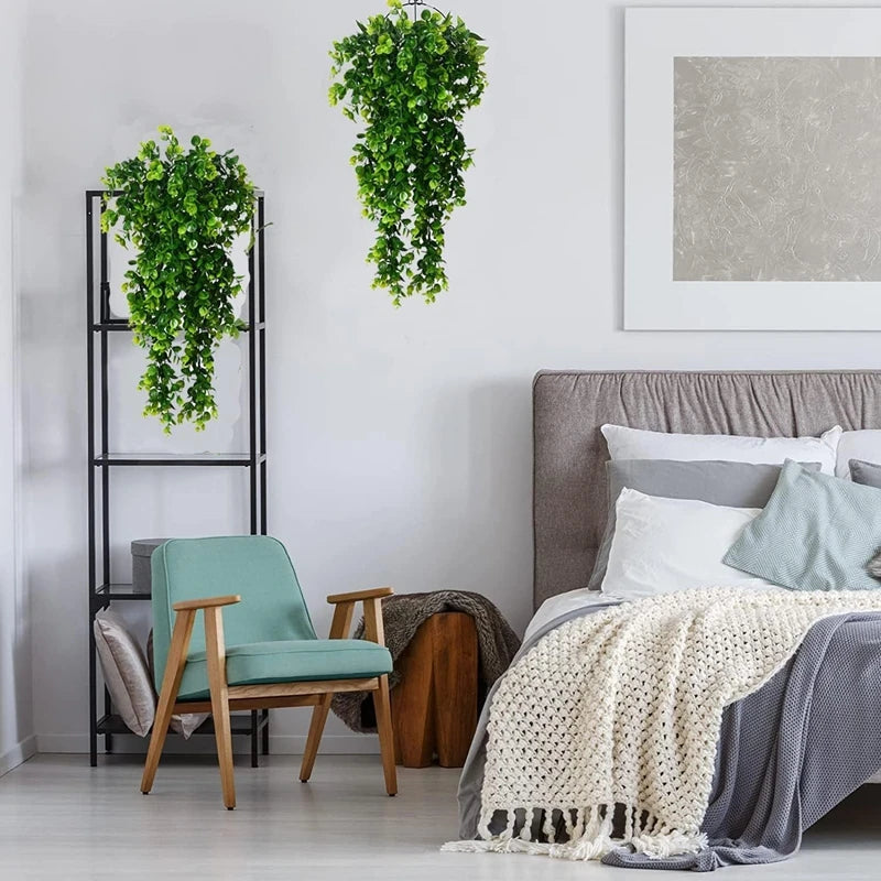 Artificial 5Forks Rattan Eucalyptus Wall Hanging Simulation Greenery Fake Hanging Plants Vine Diy  Home Outdoor Decor Plant