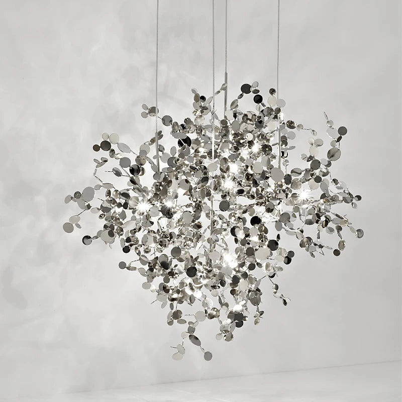 Nordic Modern Personality Stainless Steel Chrome Leaf LED Chandelier Living Room Lamp Bar Table Lamp Dining Room Chandelier