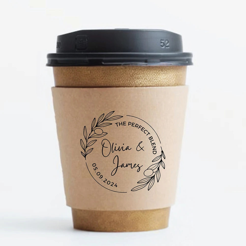 Personalized Disposable Ice Coffee Cup Sleeves Wedding Party Heat-Insulated Cup Holder Bar Reception Corrugated Paper Cup Cover