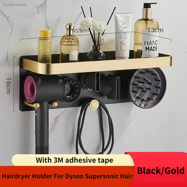 Bathroom Hairdryer Holder Black Gold Storage Rack Wall Mounted  Dryer and Hair Curler Shelf For Dyson Supersonic Hair Dryer Rack