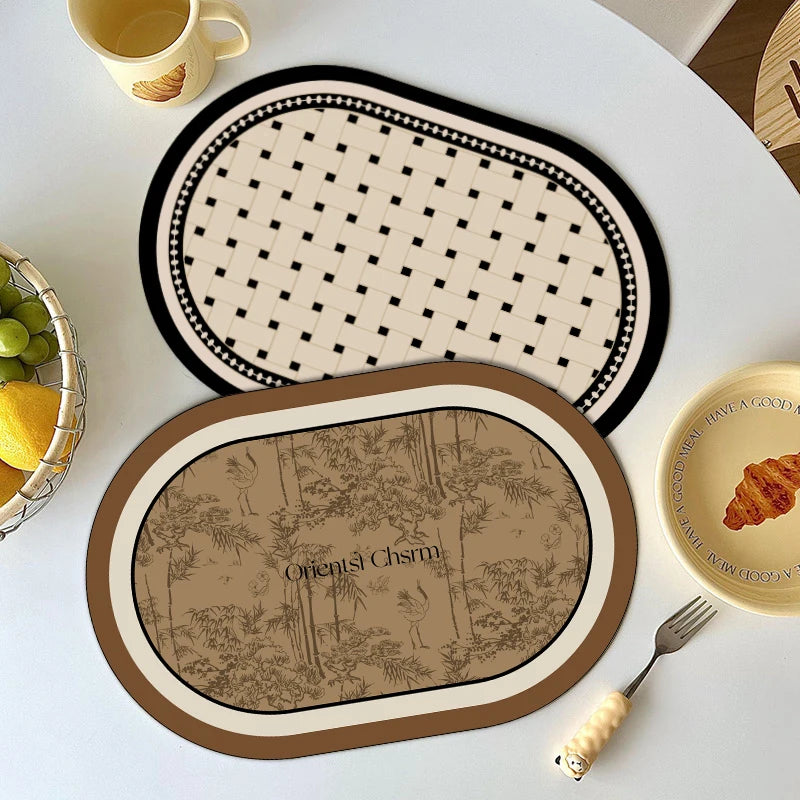 Kitchen Oval Shape Placemats Pu Leather Dining Insulation Mat Non-slip Tableware Mug Coaster Kitchen  Nordic Home Decor