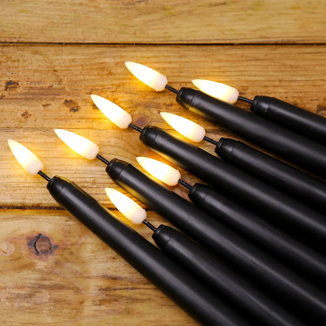 3 or 4 Pieces 11 Inch Halloween Black Flameless LED Taper Candles With Yellow/Warm White Light,Battery Plastic Fake LED Candles